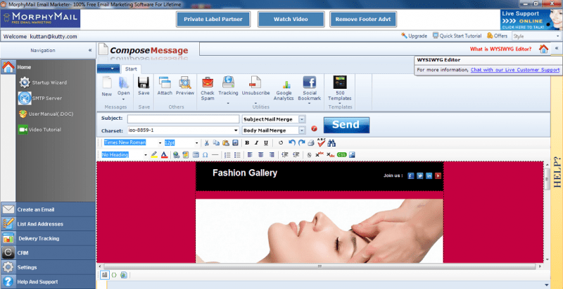 Morphymail compose message window