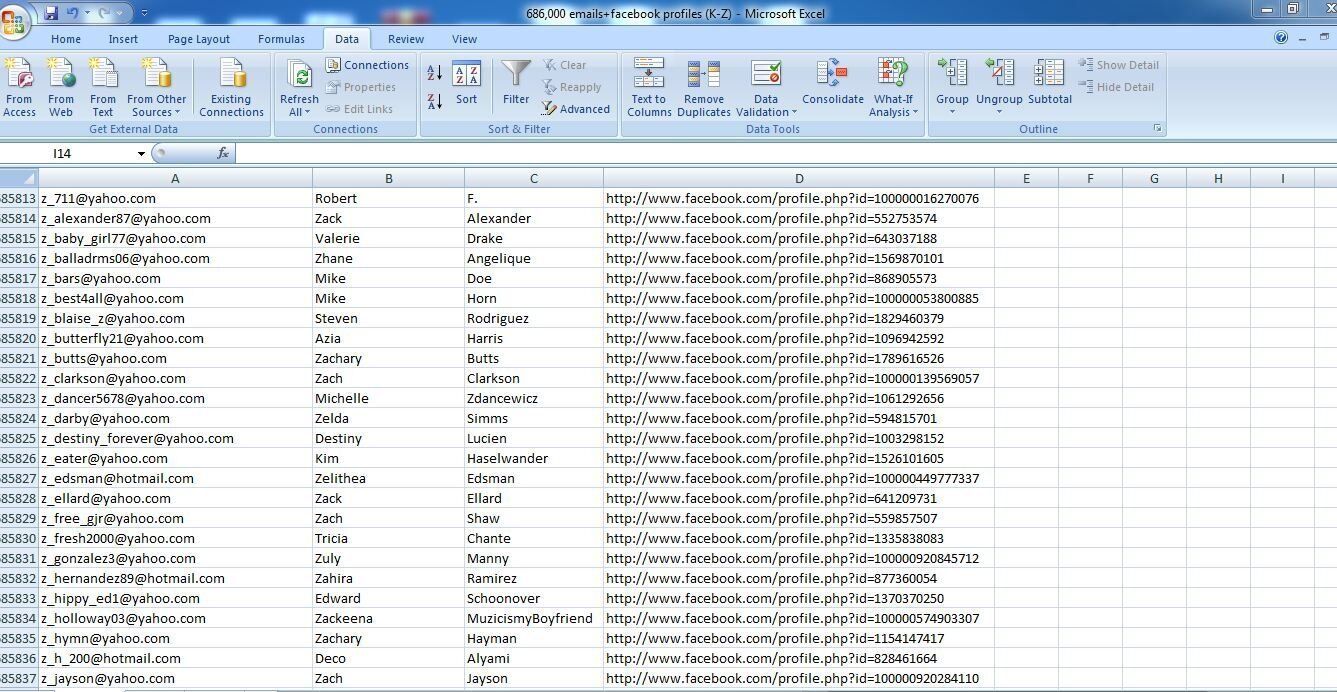 usa 1.4 million b2c email database with fb links